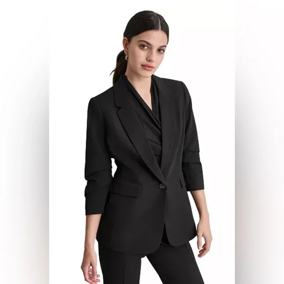 NWT DKNY Ruched-Sleeve Blazer - Picture 2 of 7